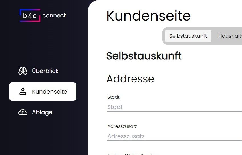 Kundenseite in der Navbar