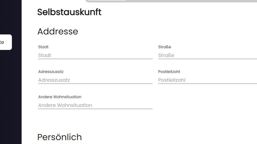Eingabefelder auf der Kundenseite