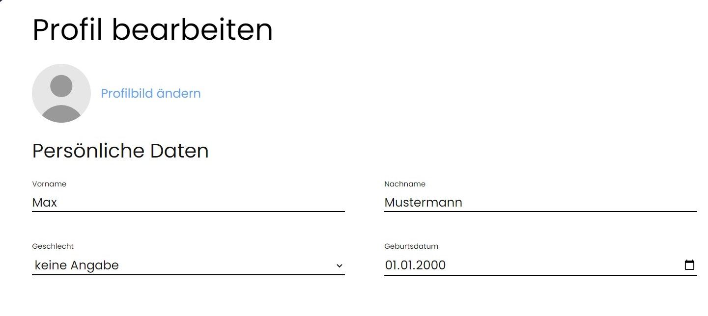 Persönliche Daten auf der Profil Seite.